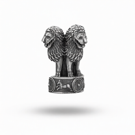 National Emblem Ashok Stambh Lion Sterling Silver Brooch Pin