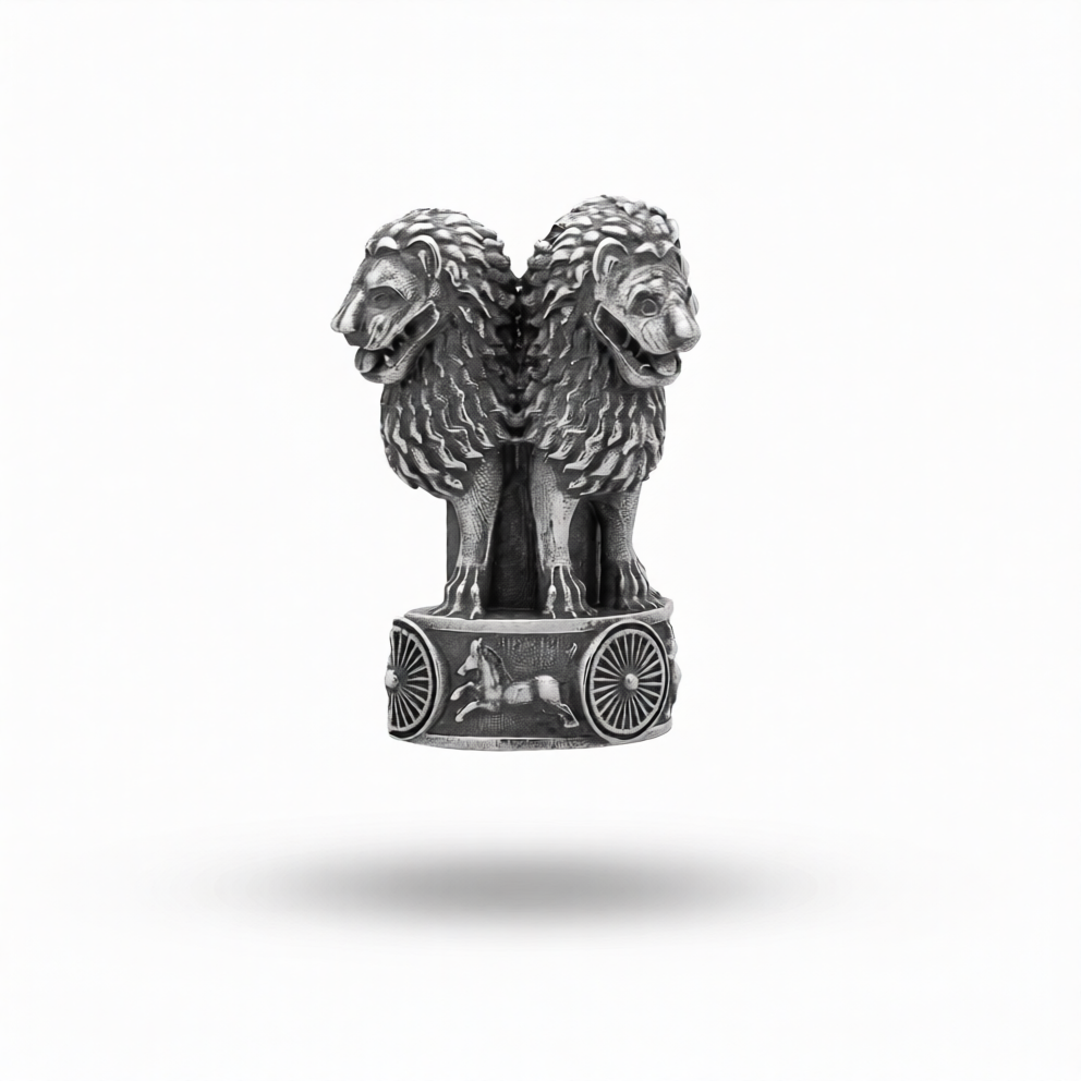 National Emblem Ashok Stambh Lion Sterling Silver Brooch Pin